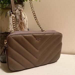 DKNY Bag Double Zip Crossbody Quilted - Faux Leather Dark Clay NWOT